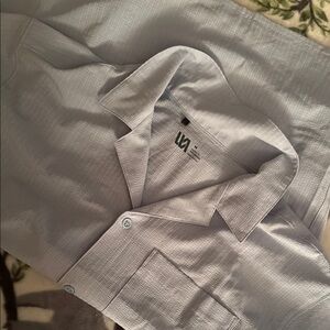 Men's Light Blue Textured Short Sleeve Button Shirt